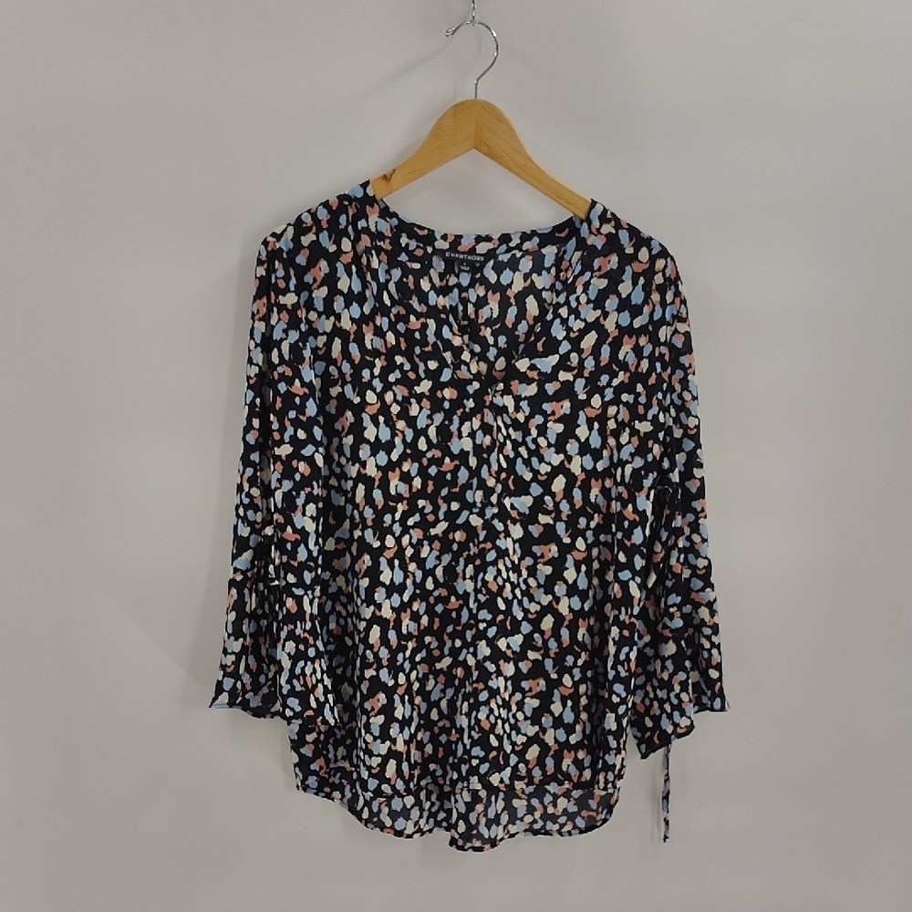 41 Hawthorne Blouse Size Large V Neck Semi Sheer 3/4 Sleeve Black